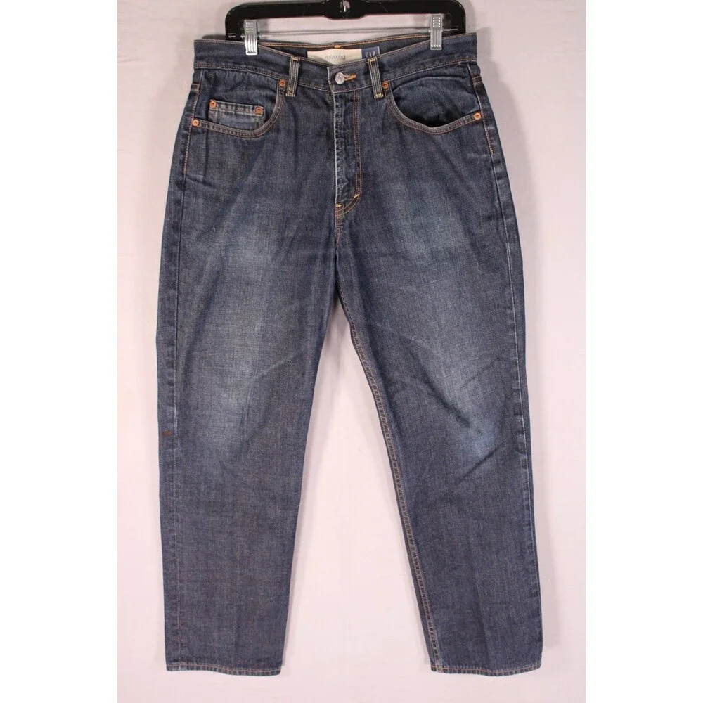 Vintage Gap Blue Jeans Relaxed Fit Mens 32x30 Made in USA 90s Dark Wash Denim